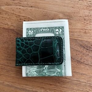 Magnetic Money Clip in Rich Green Genuine Alligator